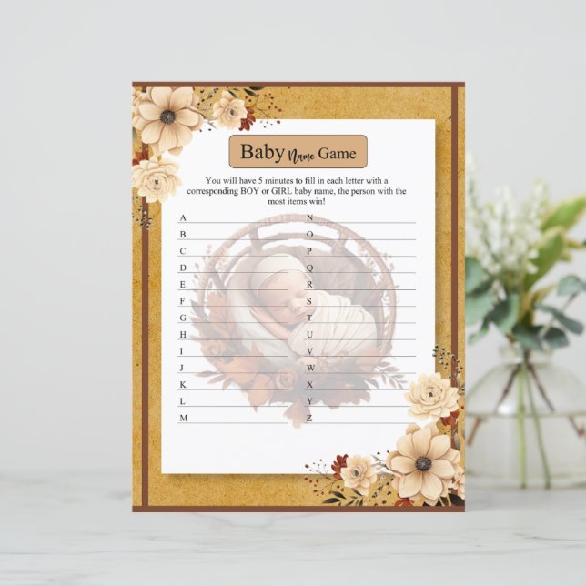 Papier Rustic Boho Floral Nom du Baby shower Jeu (Debout devant)