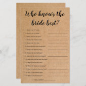 Papier Rustic Bridal Game - Qui Connaît Le Mieux La Marié (Devant / Derrière)