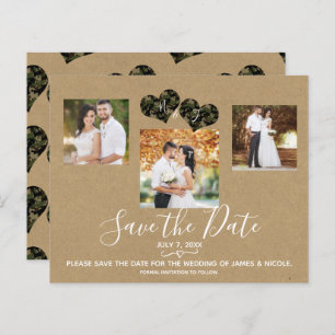 Papier Rustic Camo Hearts Photo Wedding Enregistrer la da