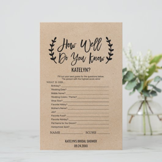 Papier Rustic Chic Comment Bien Connaissez-Vous Le Jeu De (Debout devant)