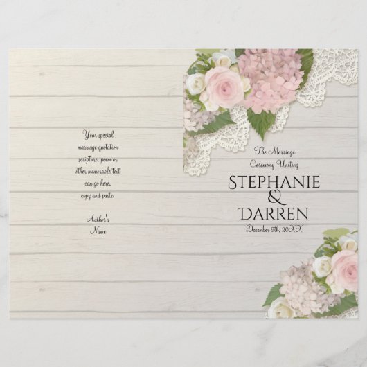 Papier Rustic Country Lace Wood Floral Cérémonie Programm (Devant)