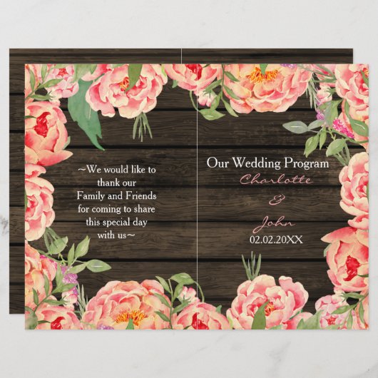 Papier Rustic Country Peony Grange Mariage bois (Devant / Derrière)