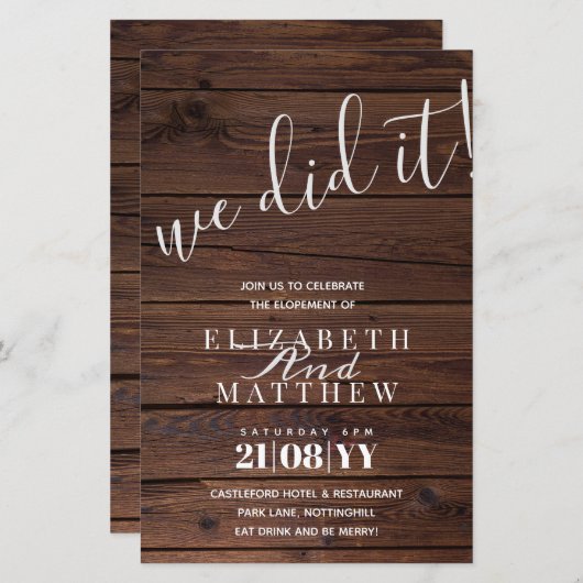 Papier Rustic Elopement Réception de mariage MODIFIER TEX (Devant / Derrière)