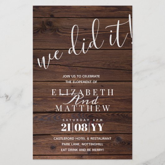 Papier Rustic Elopement Réception de mariage MODIFIER TEX (Devant)