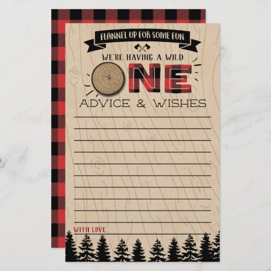 Papier Rustic Forest Buffalo Plaid Wild One Baby Conseil (Devant / Derrière)