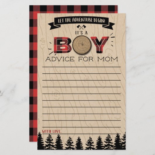Papier Rustic Forest Plaid Lumberjack Garçons Conseil béb (Devant / Derrière)