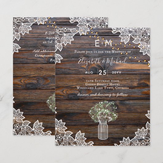 Papier Rustic Gypsophila WOODLAND MARIAGE Invitation BUDG (Devant / Derrière)