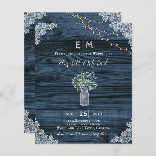 Papier Rustic Gypsophila WOODLAND MARIAGE Invitation BUDG (Devant / Derrière)