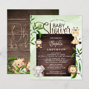 Papier Rustic Jungle Safari Animaux baby shower verdoyant