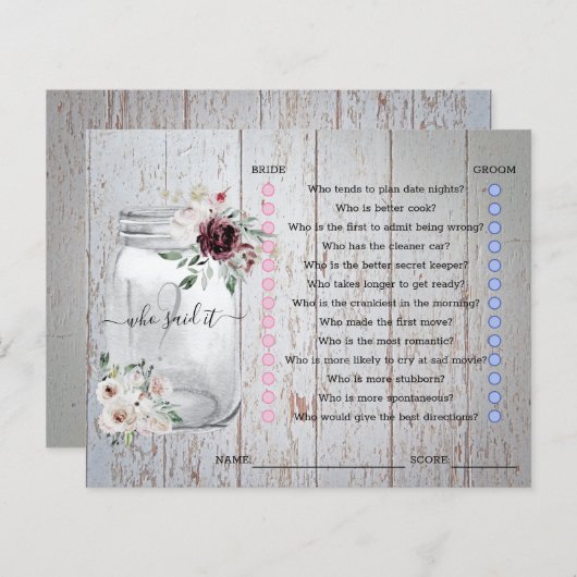 Papier Rustic Mason Jar Fête des mariées Jame (Devant / Derrière)