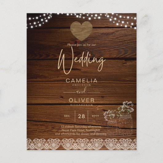 Papier Rustic Mason Jars Lumières Dentelle Gypsophilie MA (Devant)