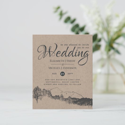 Papier Rustic Mountain Paysage Pine Trees Mariage (Debout devant)