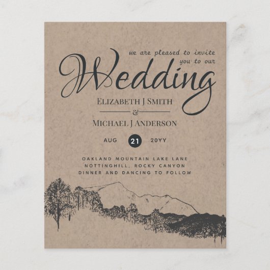 Papier Rustic Mountain Paysage Pine Trees Mariage (Devant)