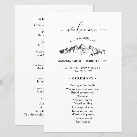 Papier Rustic Mountain Wedding Program (Devant / Derrière)