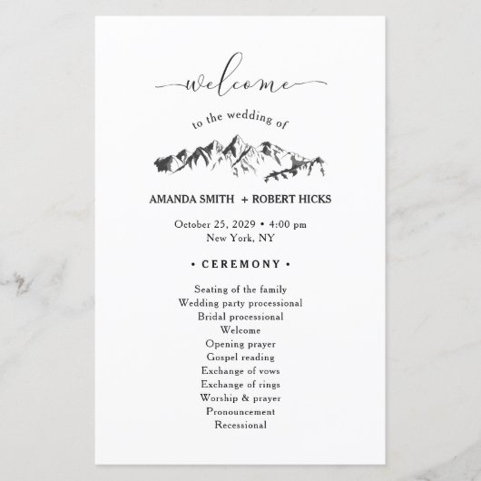 Papier Rustic Mountain Wedding Program (Devant)
