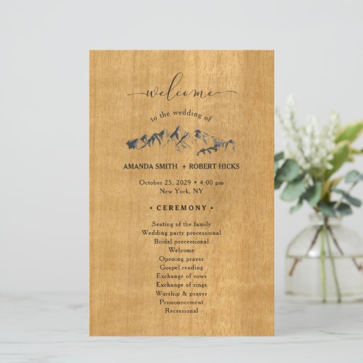 Papier Rustic Mountain Wedding Program (Debout devant)