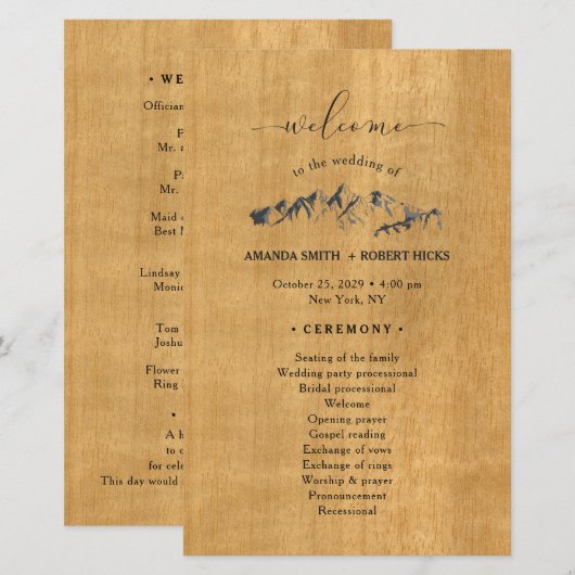 Papier Rustic Mountain Wedding Program (Devant / Derrière)
