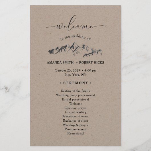 Papier Rustic Mountain Wedding Program (Devant)