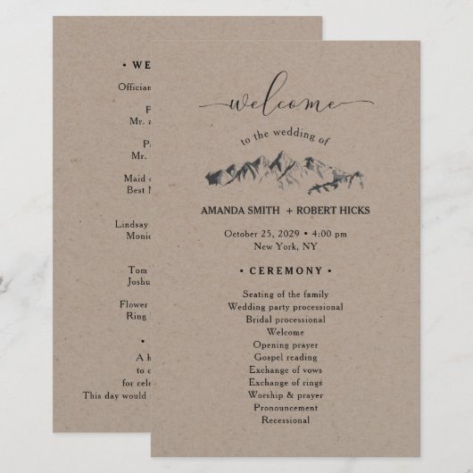 Papier Rustic Mountain Wedding Program (Devant / Derrière)