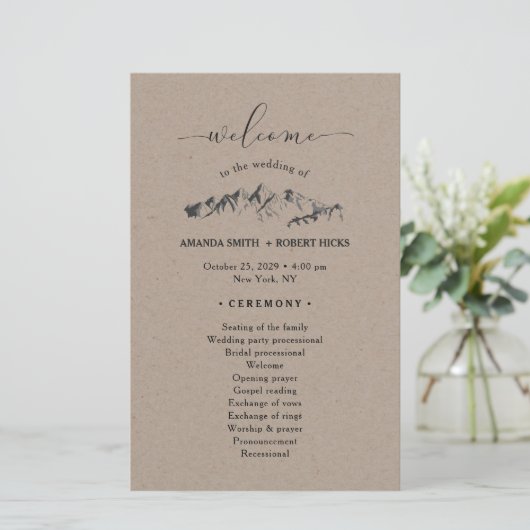 Papier Rustic Mountain Wedding Program (Debout devant)