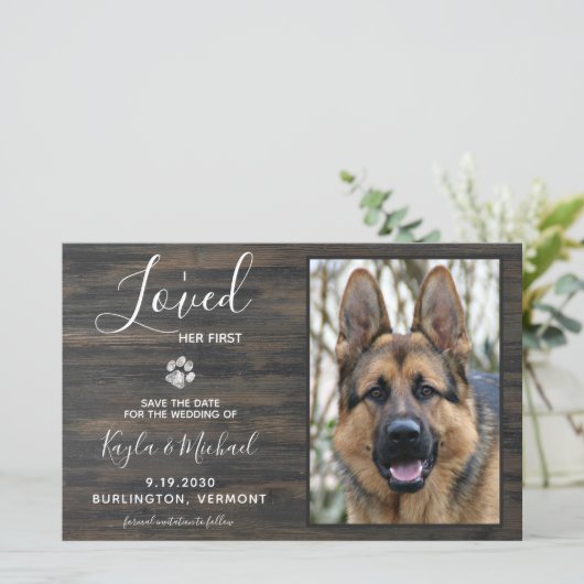Papier Rustic Pet Photo Budget Chien Mariage Enregistrer  (Debout devant)