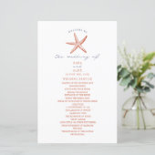 Papier Rustic Starfish Red & Blue Beach Wedding Program (Debout devant)
