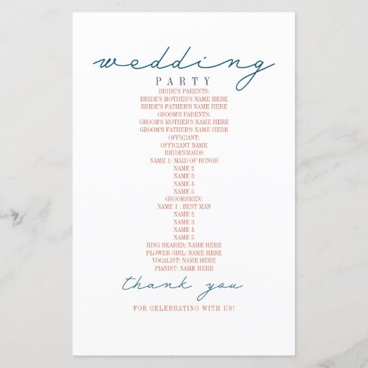 Papier Rustic Starfish Red & Blue Beach Wedding Program (Dos)