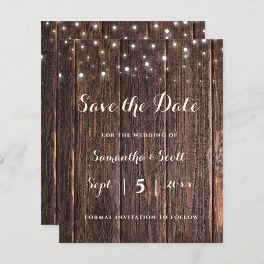 Papier Rustic String Lumières Mariage Enregistrer les car (Devant / Derrière)