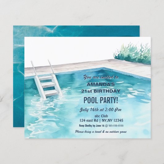 Papier Rustic Summer Swimming Pool Party Birthday  Invite (Devant / Derrière)