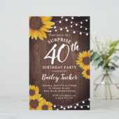 Papier Rustic Sunflower Surprise 40e anniversaire Invitat (Debout devant)