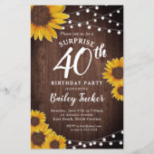 Papier Rustic Sunflower Surprise 40e anniversaire Invitat (Devant)