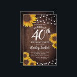 Papier Rustic Sunflower Surprise 40e anniversaire Invitat<br><div class="desc">Ce design présente de jolis tournesols aquarelles peints sur un arrière - plan en bois rustique agrémenté de lampes à cordes. Cliquez sur le bouton personnaliser pour plus de flexibilité dans la modification du texte ou le déplacement des graphiques! Des variantes de cette conception ainsi que des produits de coordination...</div>