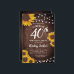 Papier Rustic Sunflower Surprise 40e anniversaire Invitat<br><div class="desc">Ce design présente de jolis tournesols aquarelles peints sur un arrière - plan en bois rustique agrémenté de lampes à cordes. Cliquez sur le bouton personnaliser pour plus de flexibilité dans la modification du texte ou le déplacement des graphiques! Des variantes de cette conception ainsi que des produits de coordination...</div>