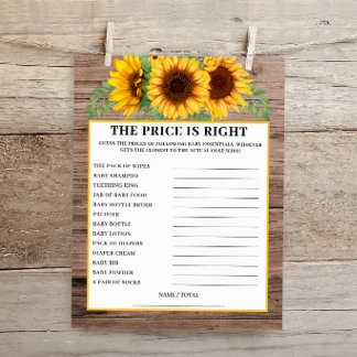 Papier Rustic Sunflower The Price is Right Baby Game 