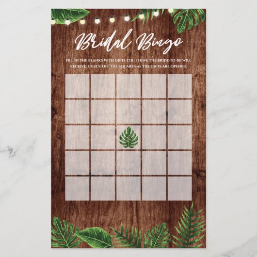 Papier Rustic Tropical Fête des mariées Jeu de Bingo (Devant)