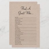 Papier Rustic Trouver Le Jeu De Fête des mariées Invité (Devant / Derrière)