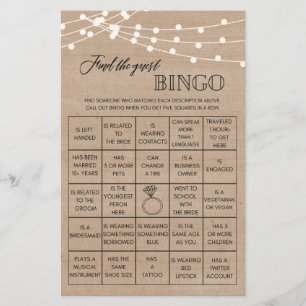 Papier Rustic Trouver l'invité bingo nuptiale douche jeu