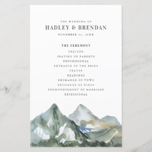 Papier Rustic Watercolor Mountain Forest Wedding Programm