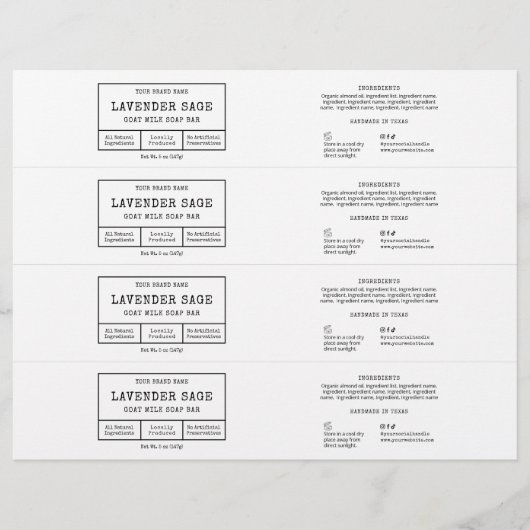 Papier Rustique Apothécaire Noir Blanc Soap Bar Wrap Étiq (Devant)