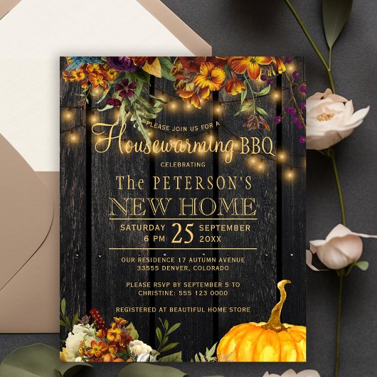 Papier Rustique automne bois fleuri invitation barbecue c