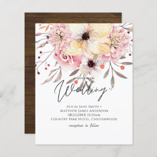 Papier Rustique Blush rose Floral Sage Budget Mariage Inv