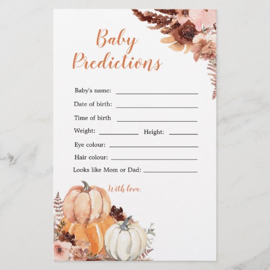 Papier Rustique Boho Citrouille douche prédiction bébé (Devant)