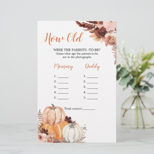 Papier Rustique Boho Citrouille Quel âge avaient les pare (Debout devant)