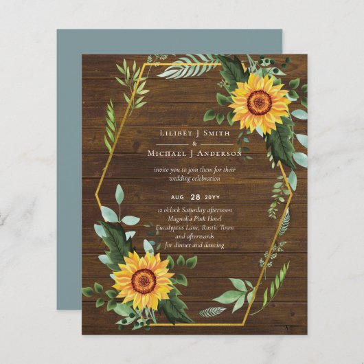 Papier Rustique BOHO Sunflowers Mariage de verdure (Devant / Derrière)