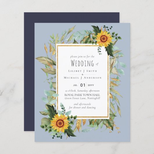 Papier Rustique BOHO Sunflowers Mariage de verdure (Devant / Derrière)