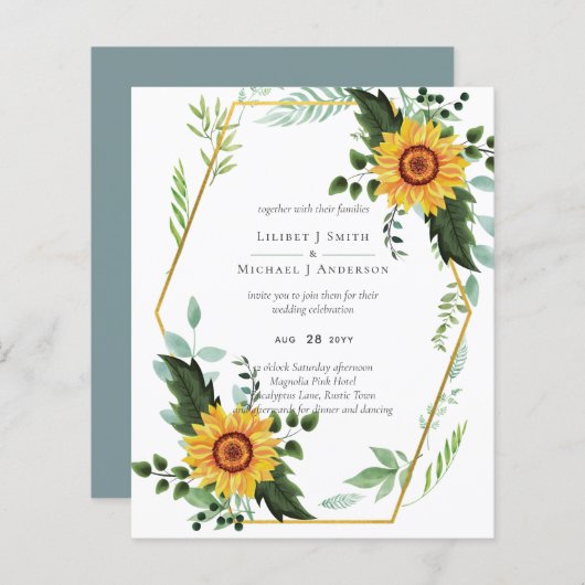 Papier Rustique BOHO Sunflowers Mariage de verdure (Devant / Derrière)