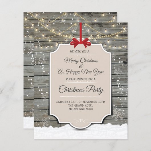 Papier Rustique Bois hiver Neige Noël Invitation (Devant / Derrière)