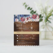 Papier Rustique Bourgogne bleu Floral Dentelle Mariage RS (Debout devant)