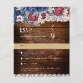 Papier Rustique Bourgogne bleu Floral Dentelle Mariage RS (Devant)