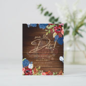 Papier Rustique Bourgogne Bleu Floral Mariage ENREGISTRER (Debout devant)